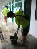 while the rest of us went about sweeping, wiping and mopping the premises