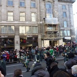 A marching band in green