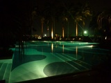 The hotel pool at night