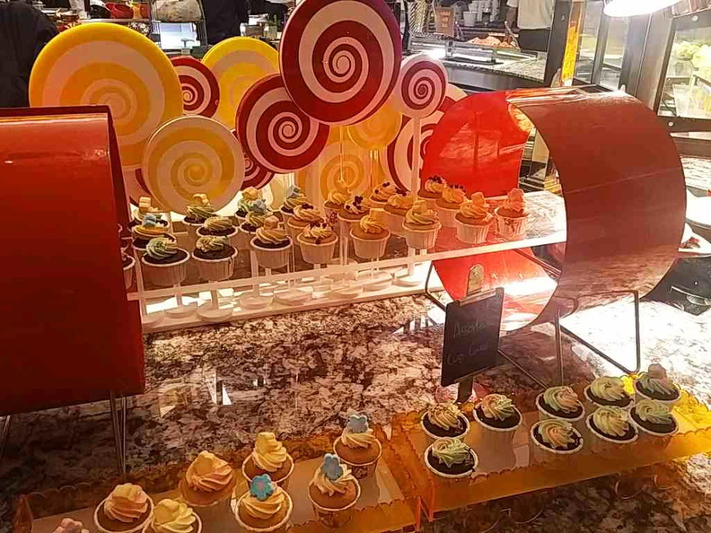 Fancy dessert counters keeping with the carnival theming 
