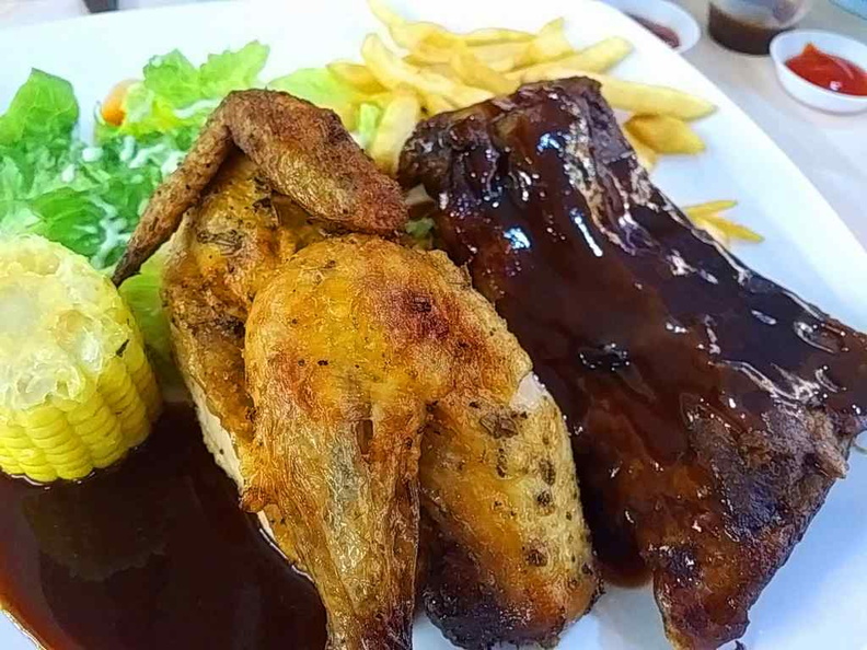 Half chicken and ribs combo