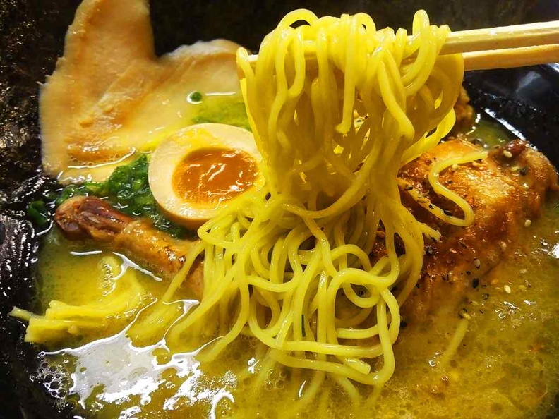 The noodles are thick and springy. You have a choice of noodle thickness if need be