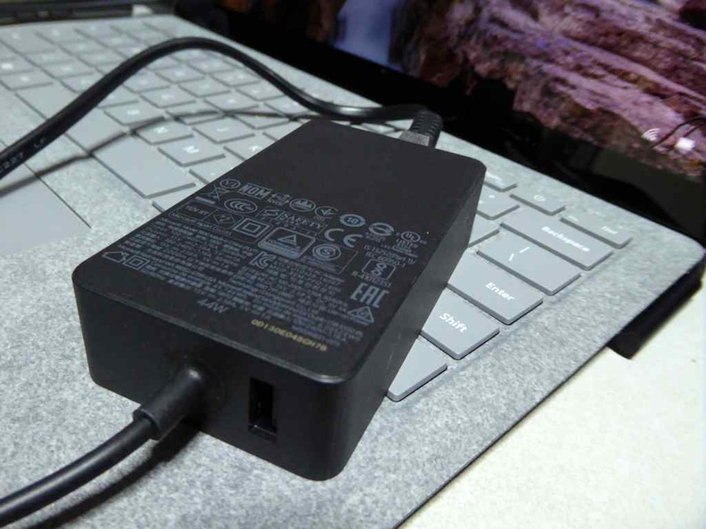 The 44 watt power brick with included full sized Type-A USB port