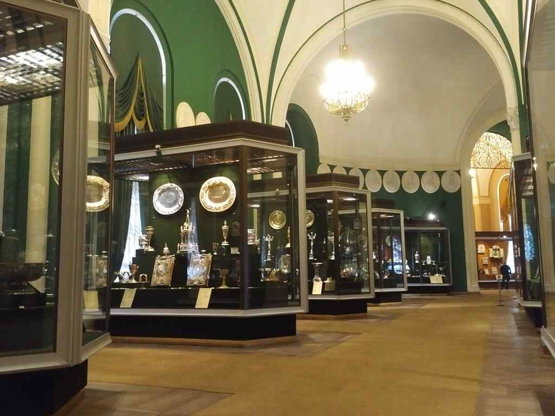 The display galleries with vases, cups and plates on display behind glass