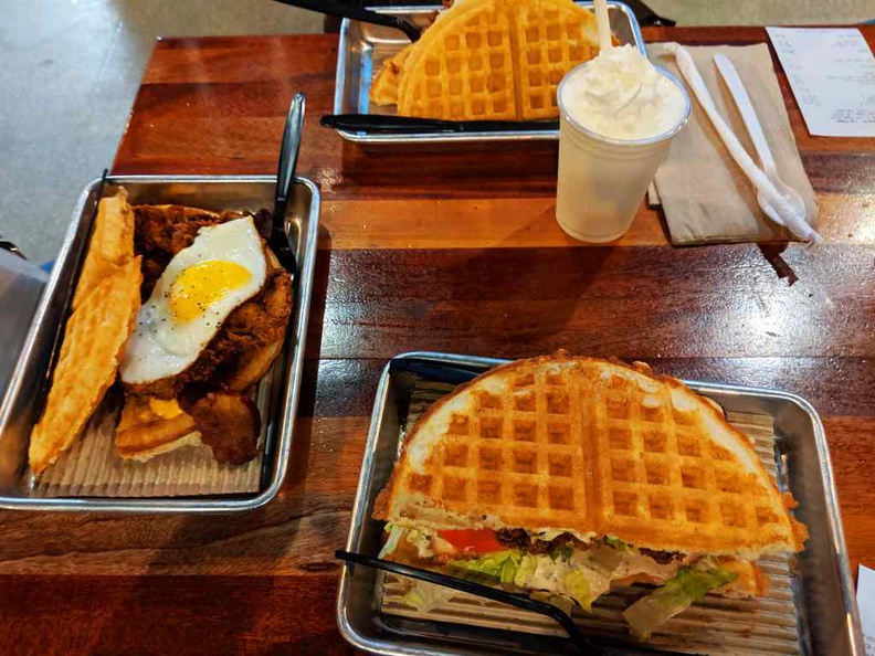 Different permutaitons, still all chicken waffles, with or without the greens