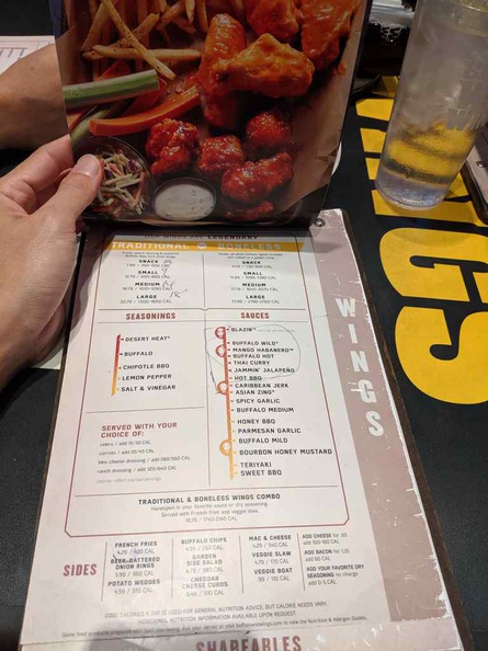 Menu with selection scale of sauces