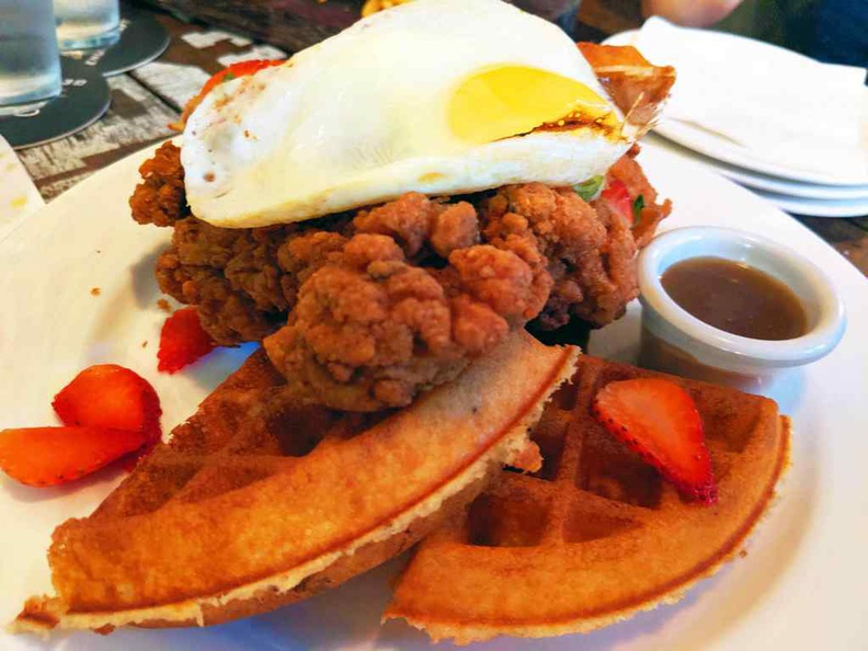 Chicken and waffles ($20), a rather southern trademark mix of fried chicken fillets served with rather crispy freshly baked waffles