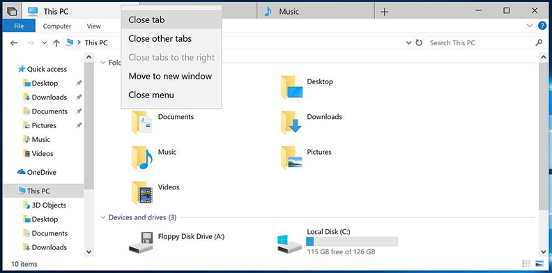 New tab management context menu