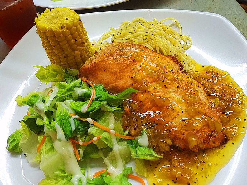 Their grilled salmon with the usual servings of corn and pasta
