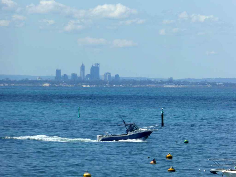 Perth Fremantle City in the distance from Rottnest Island. The island is only about a 30 minute ferry ride away from the mainland