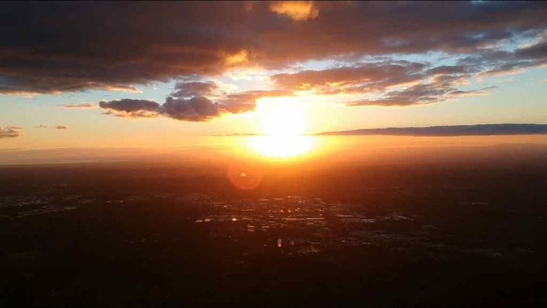 Aerial view of the sunset from Mount Dandenong with the city of Melbourne in the foreground
