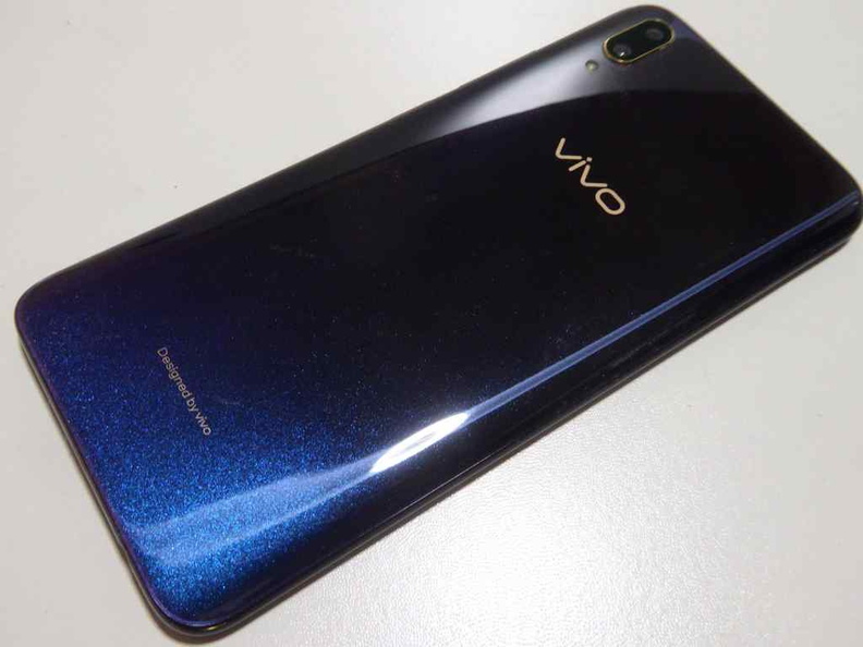 The rear of the phone with the dual tone blue Starry Night colour option