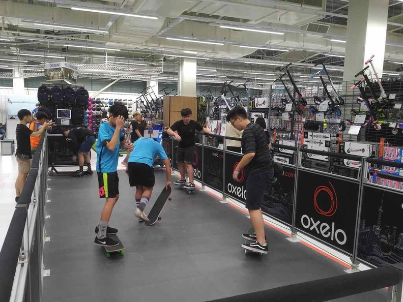 The in-line skating, scooter and skateboard test sector, tad small but still a hit with kids in store