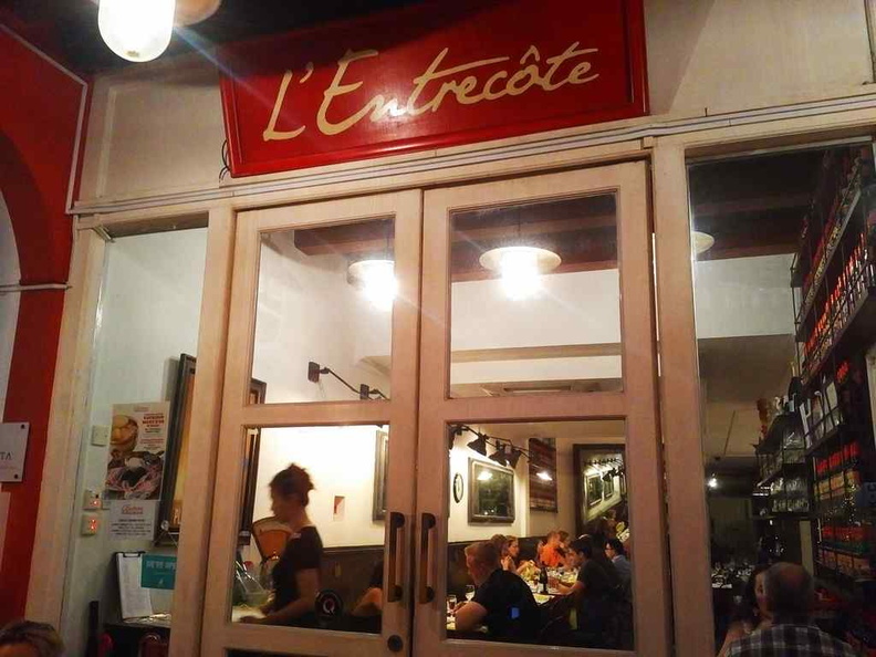Entrance to the L'Entrecote restaurant. It is located in an old shophouse row