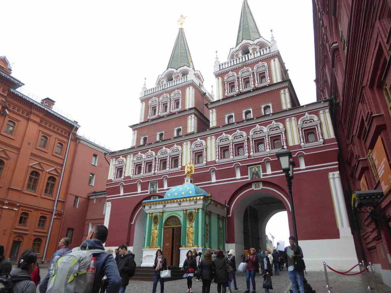 The Iverskaya chapel. It sits as an archway between on a pedestrian walk way by State Historical Museum