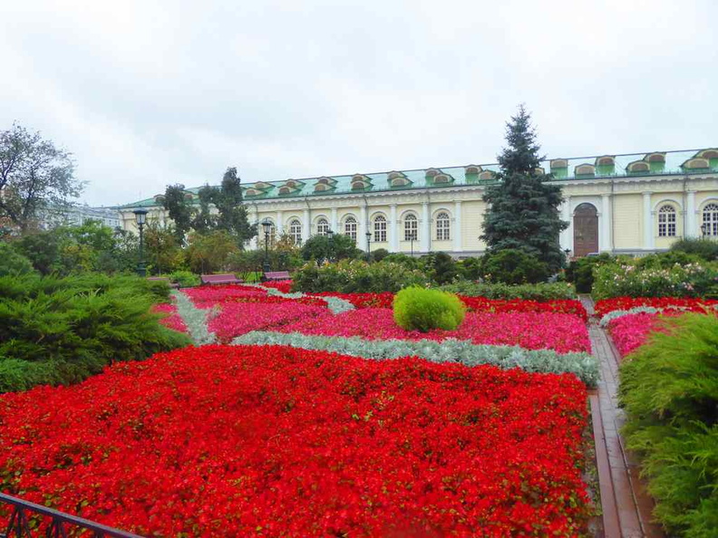 Beautiful flowerbeds through the kremlin Alexander gardens