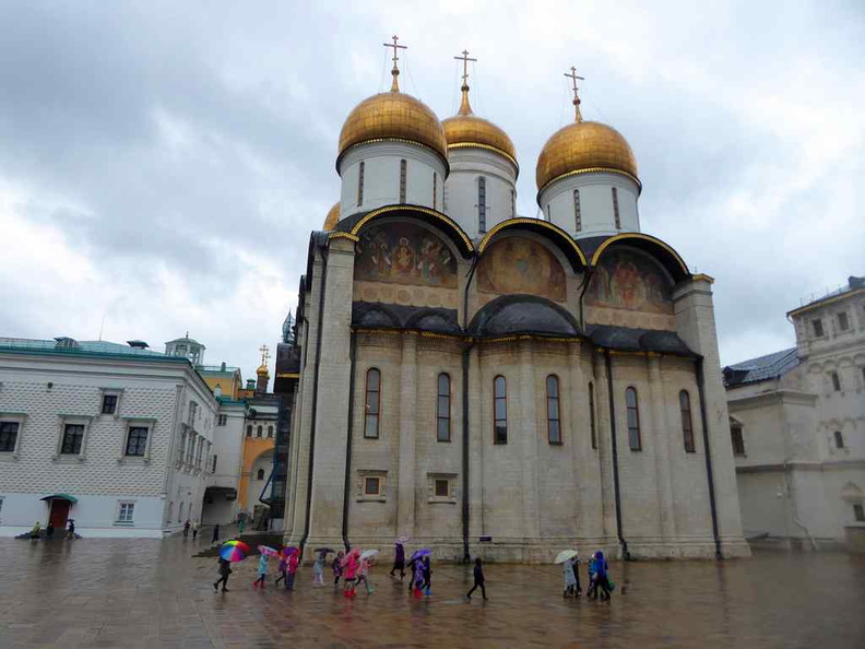 The Dormition Cathedral, Russian Orthodox cathedral in the Moscow Kremlin, dating back to the 14th century with golden domes