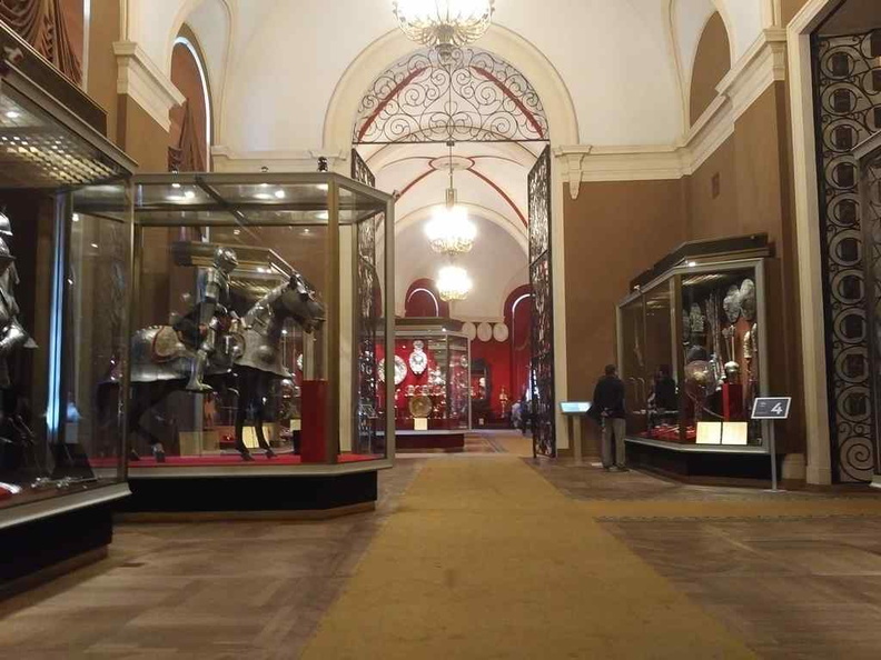 Long corridors in the Armory galleries. Here we have medieval Armour and weapons leading into the plate and pottery galleries