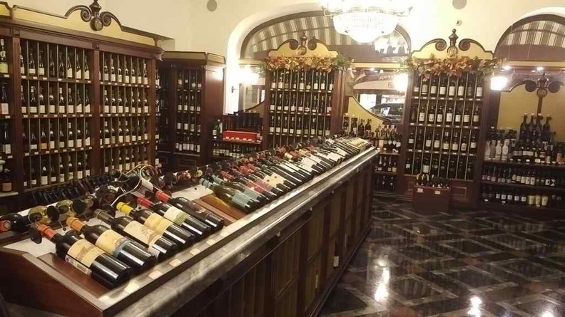 The supermarket wine section, it has quite an extensive selection of Russian wine and Vodka