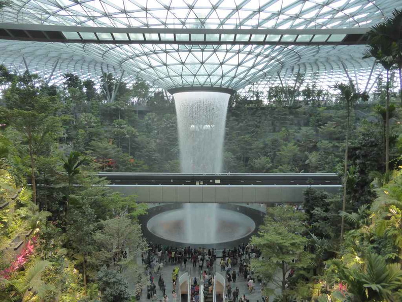 The grand spectacle, the HSBC Rain Vortex at the nucleus of the Jewel building in the heart Singapore Changi International Airport