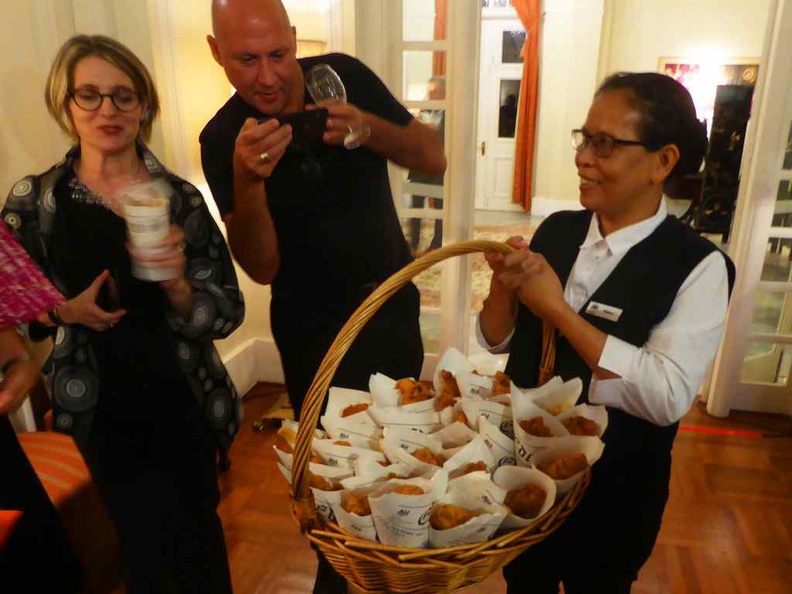 Authentic British Fish and chips makes their rounds about the event, freshly prepared by the Eden hall staff themselves