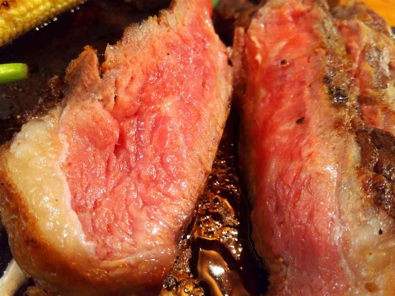 The inner sections of the premium grain-fed Hereford Sirloin steak, medium-rare