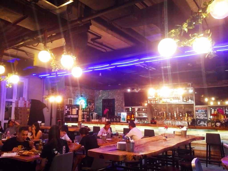 The interior of the rather industrial looking eatery and craft beer bar