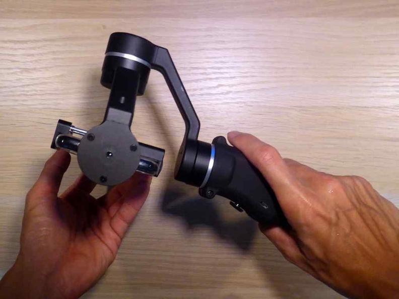 The unit feels balanced in-hand with the most of the unit's weight and the center of gravity suited in the handle of the gimbal