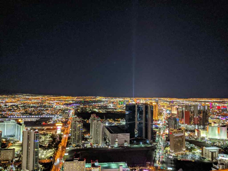 The Las Vegas strip in-view with the Luxor hotel light beam in the distance