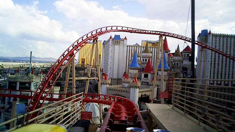 Brake run in the mid section of the winding course, with Excalibur hotel in view