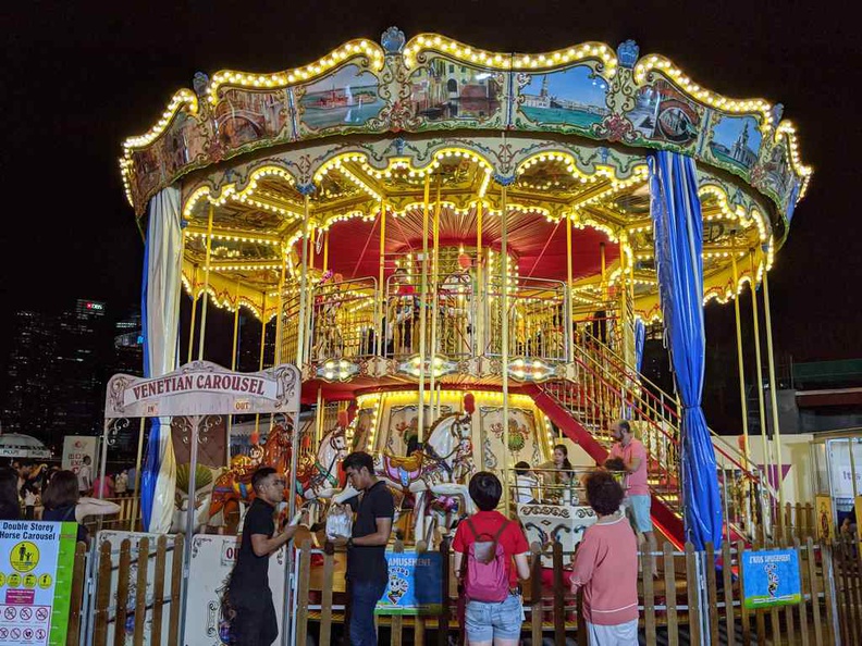 The double story Venetian carousel, one of the many rides here at the river hongbao 2020 amusement carnival