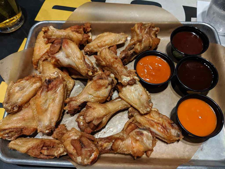 Large platter with 18 pieces and sauces to boot
