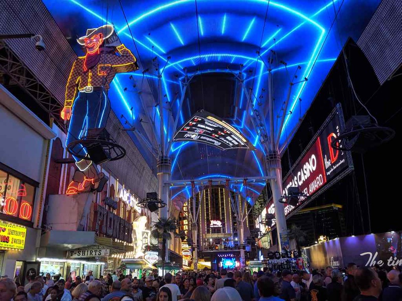 Fremont Street Viva Vision animated screen with the Vegas-iconic animated neon cowboy.