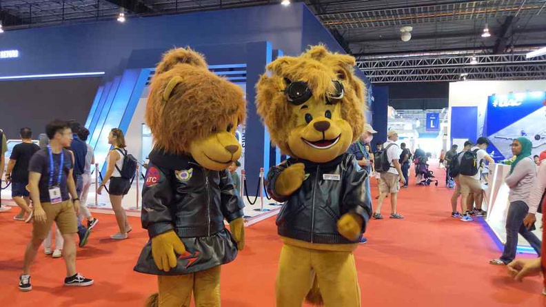 Singapore Airshow Mascots Leo and Leonette making their rounds on the convention floor grounds
