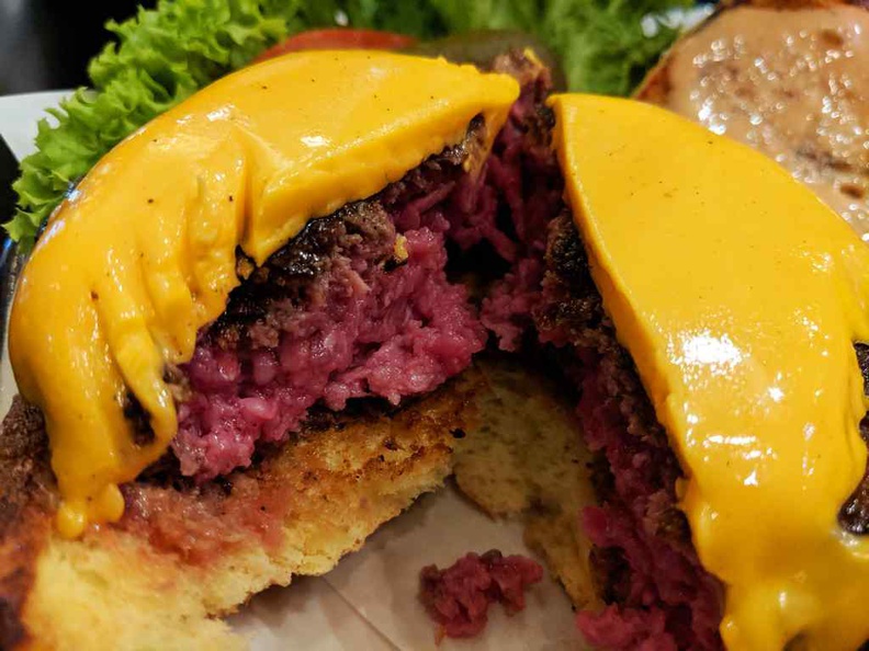 The hand-crafted burger patty is a juicy joy. Cooked to done-ness you require