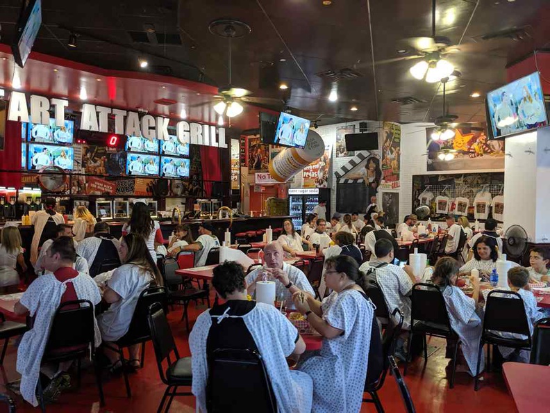 Inside the Heart attack grill restaurant. Note how everyone is dressed in gowns.