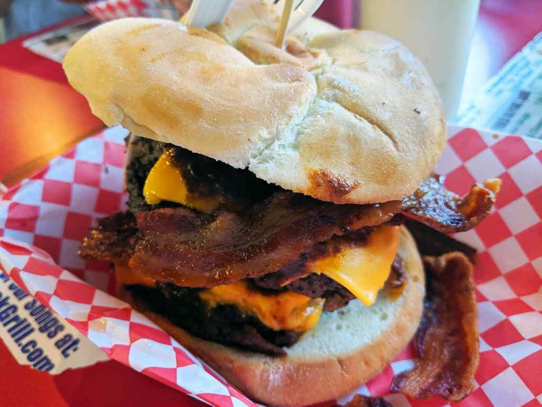 Single bypass burger with an additional serving of fried bacon