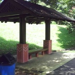 The route has many benches and huts like these for rest or rain shelter