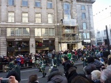 A marching band in green
