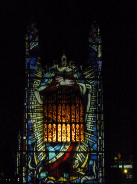 Close up of the projection on King's Chapel