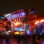 The Disney Village all lit at night