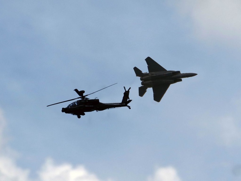 Aerial displays of Apache and F-15SG. on 55th National Day