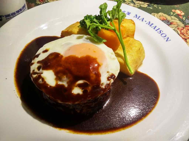 Hamburg (Hamburger) Steak . ($17.80) is a Japanese invention and favorite all over the globe. Mai Maison is one of the places to try them