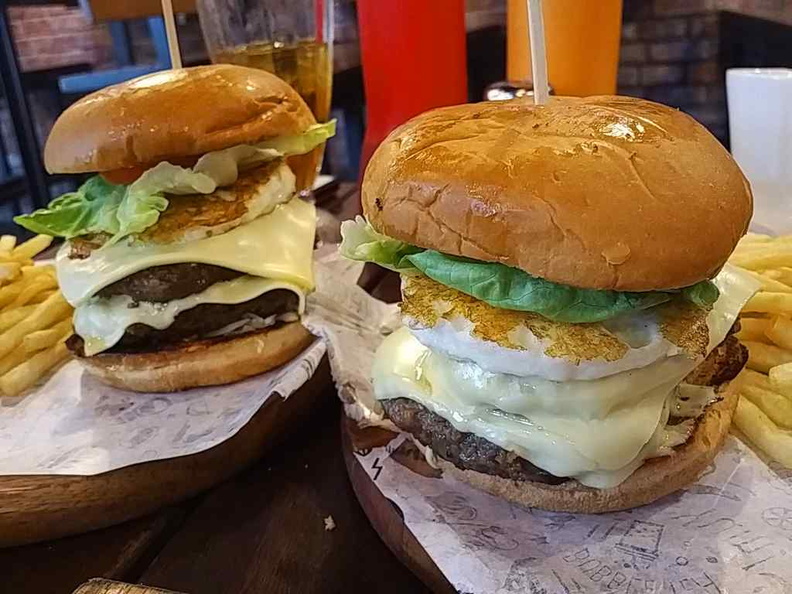 Fuel Shack double stacked beef burgers, they come with a side of skinny fries as well.