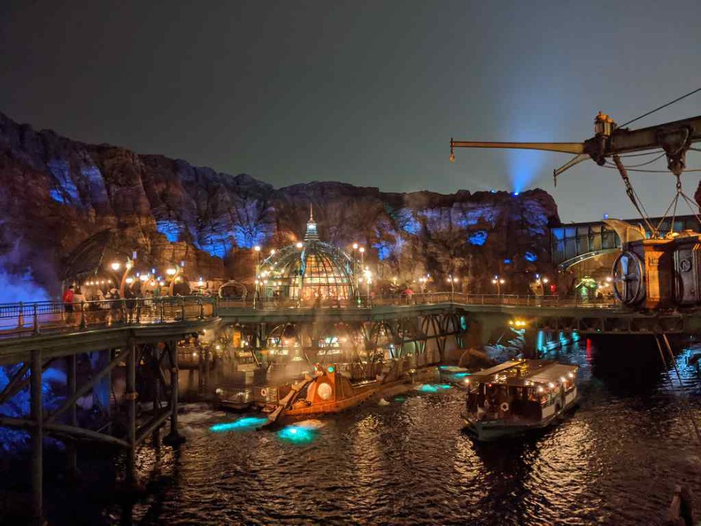 The Mysterious Island and Mount Prometheus nicely lit at night