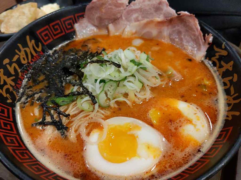 Karaka-men ($7.50) spicy creamy tonkotsu pork flavoured soup, with aroma of kombu and bonito