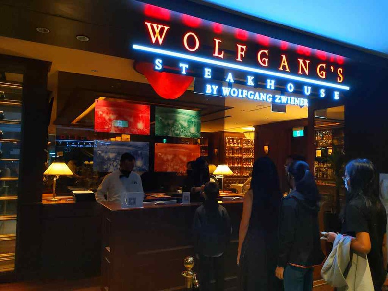 Welcome to Wolfgang steakhouse burgers! The restaurant front entrance, looking posh