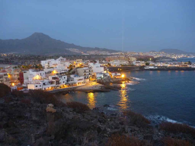 The beachside town at night