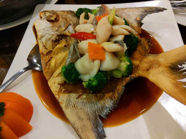 Fried and steam pomfret fish