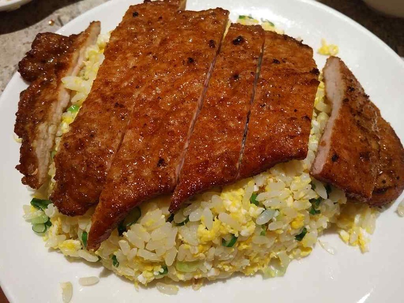 Pork cutlet fired rice. An improvement of a regular staple and heavy enough for a meal on its own
